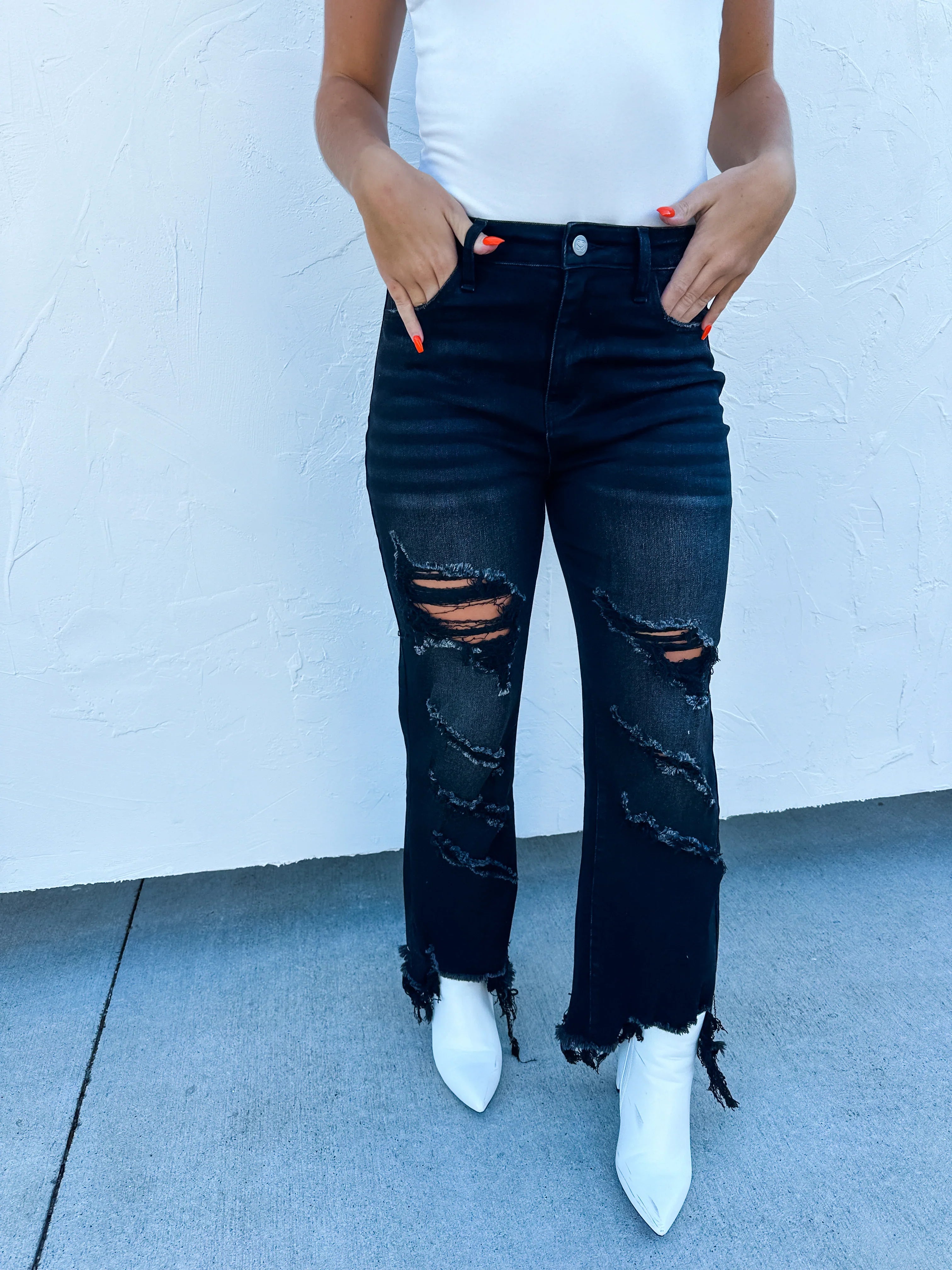 PREORDER: Black Urban Distressed Crop Jeans