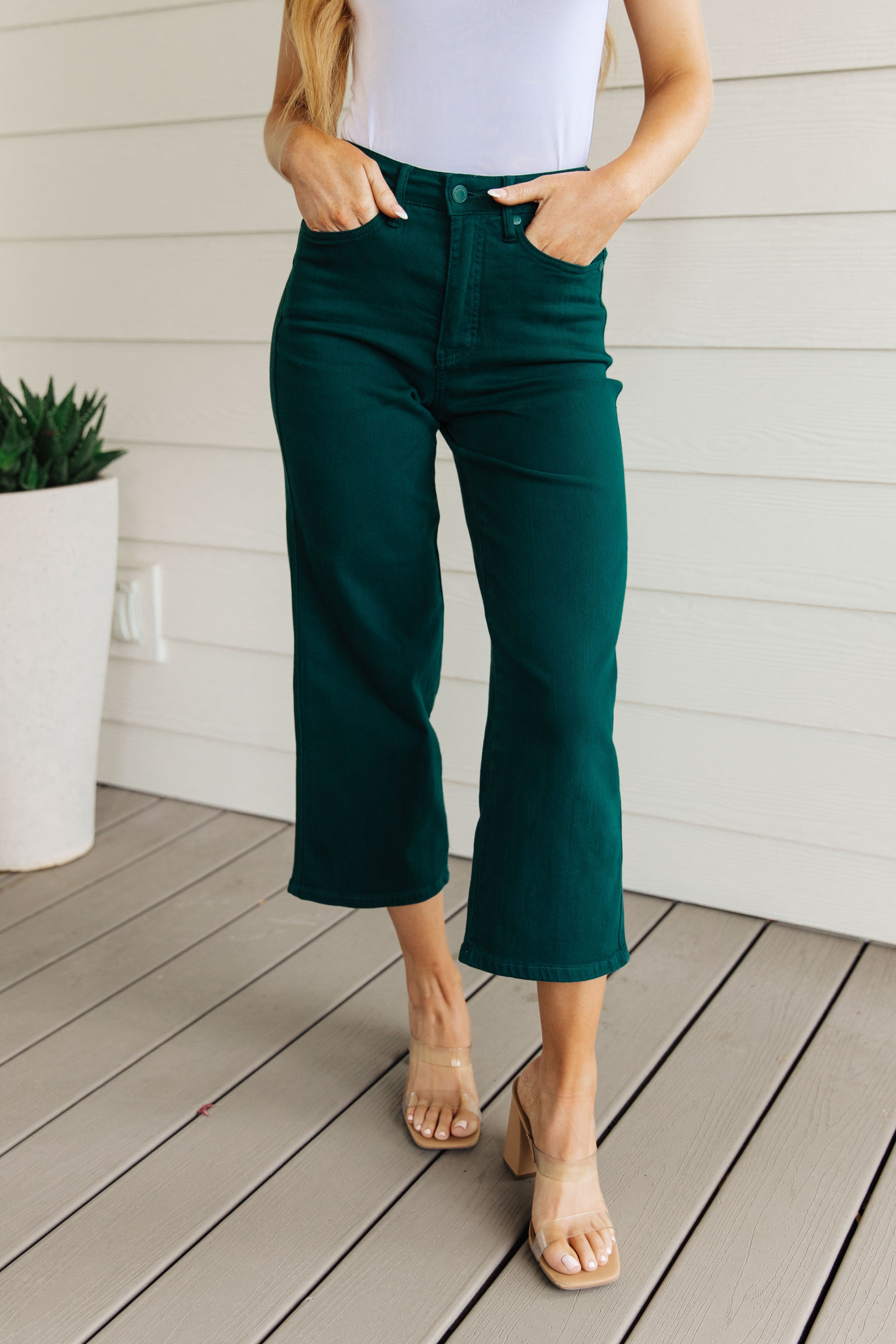 Briar High Rise Control Top Wide Leg Crop Jeans in Teal