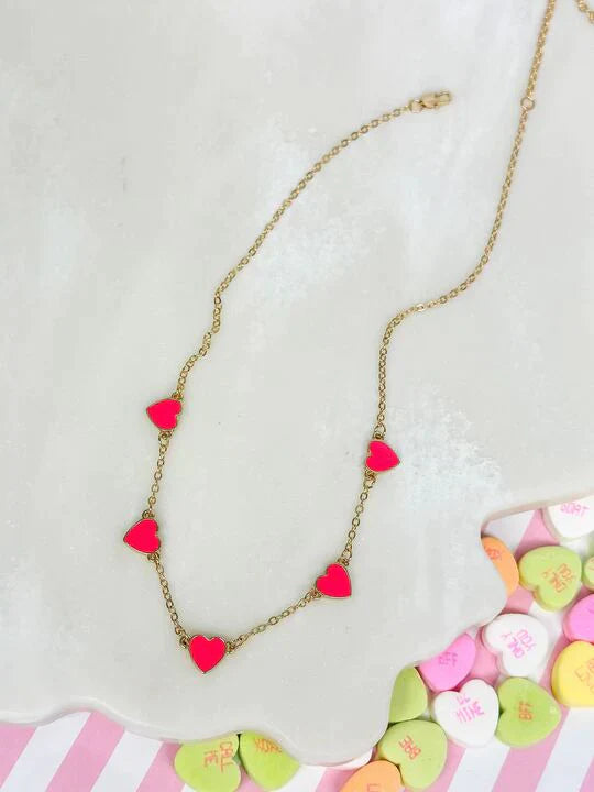 PREORDER: Classic Pink Heart Enamel Station Necklace