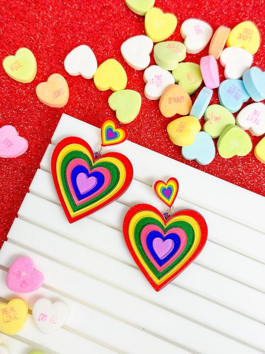 PREORDER: Growing Rainbow Heart Dangle Earrings