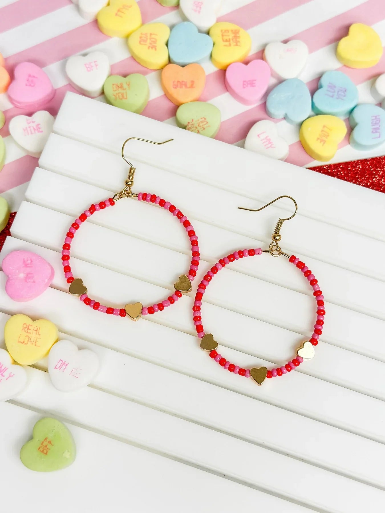 PREORDER: Heart Beaded Dangle Hoop Earrings