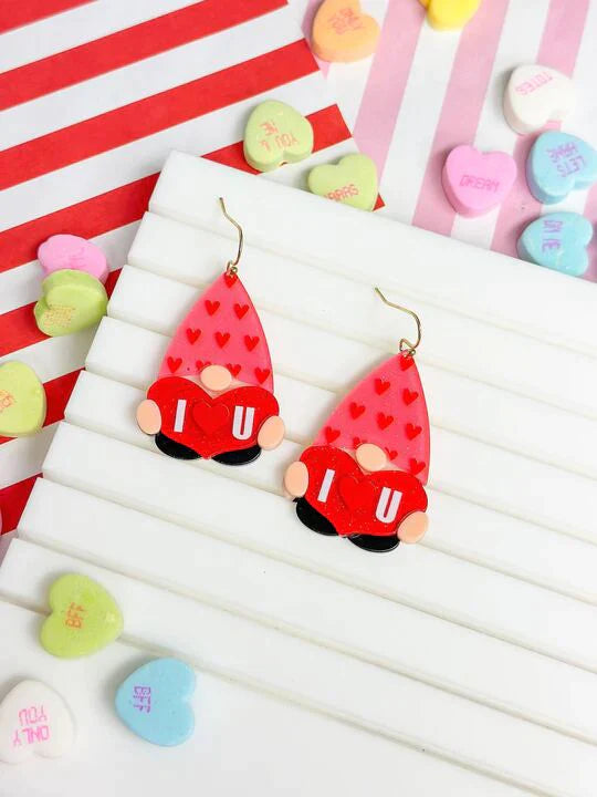 PREORDER: I Heart You Gnome Dangle Earrings