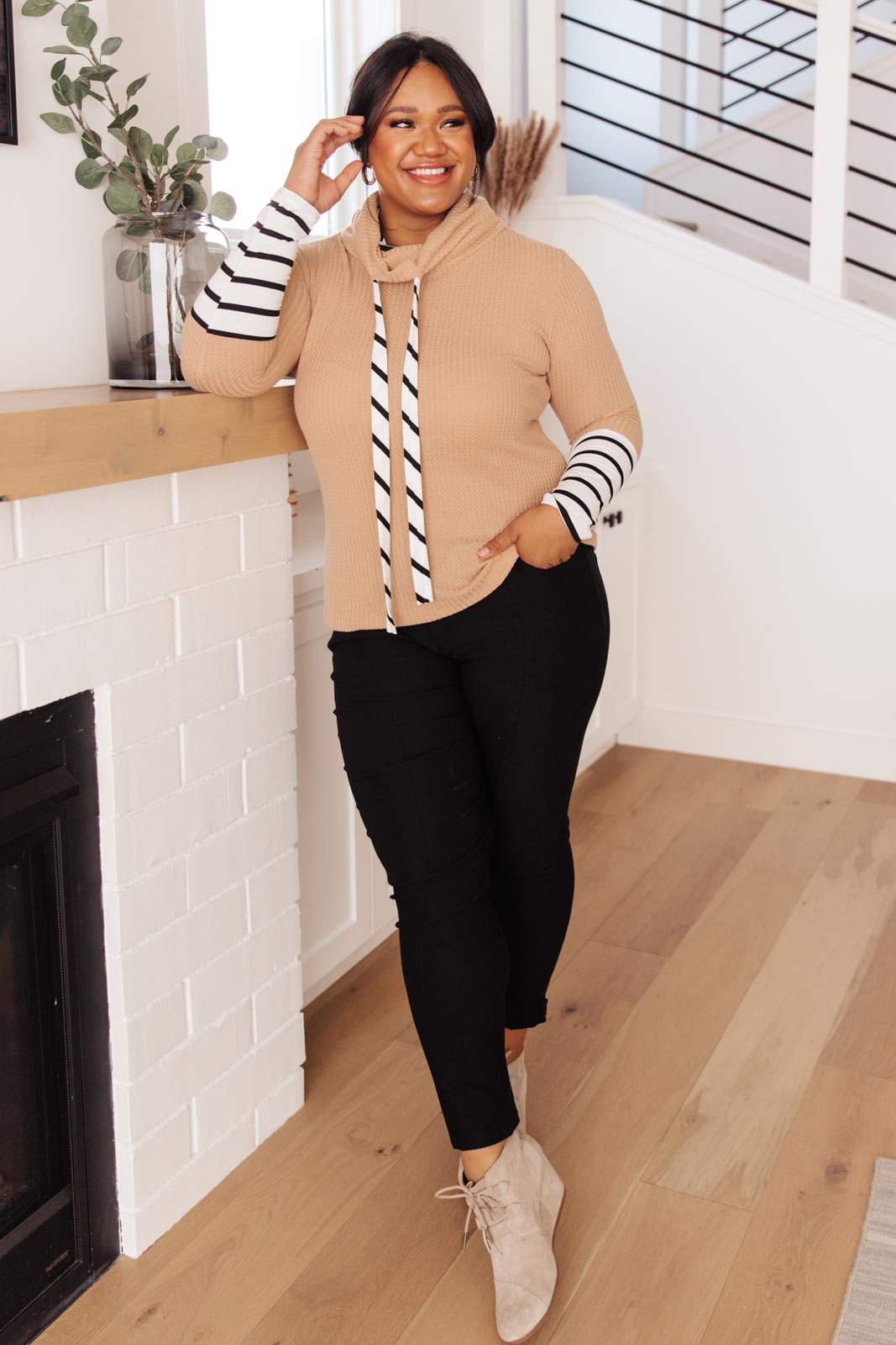 Secret Stripes Cowl Neck Top