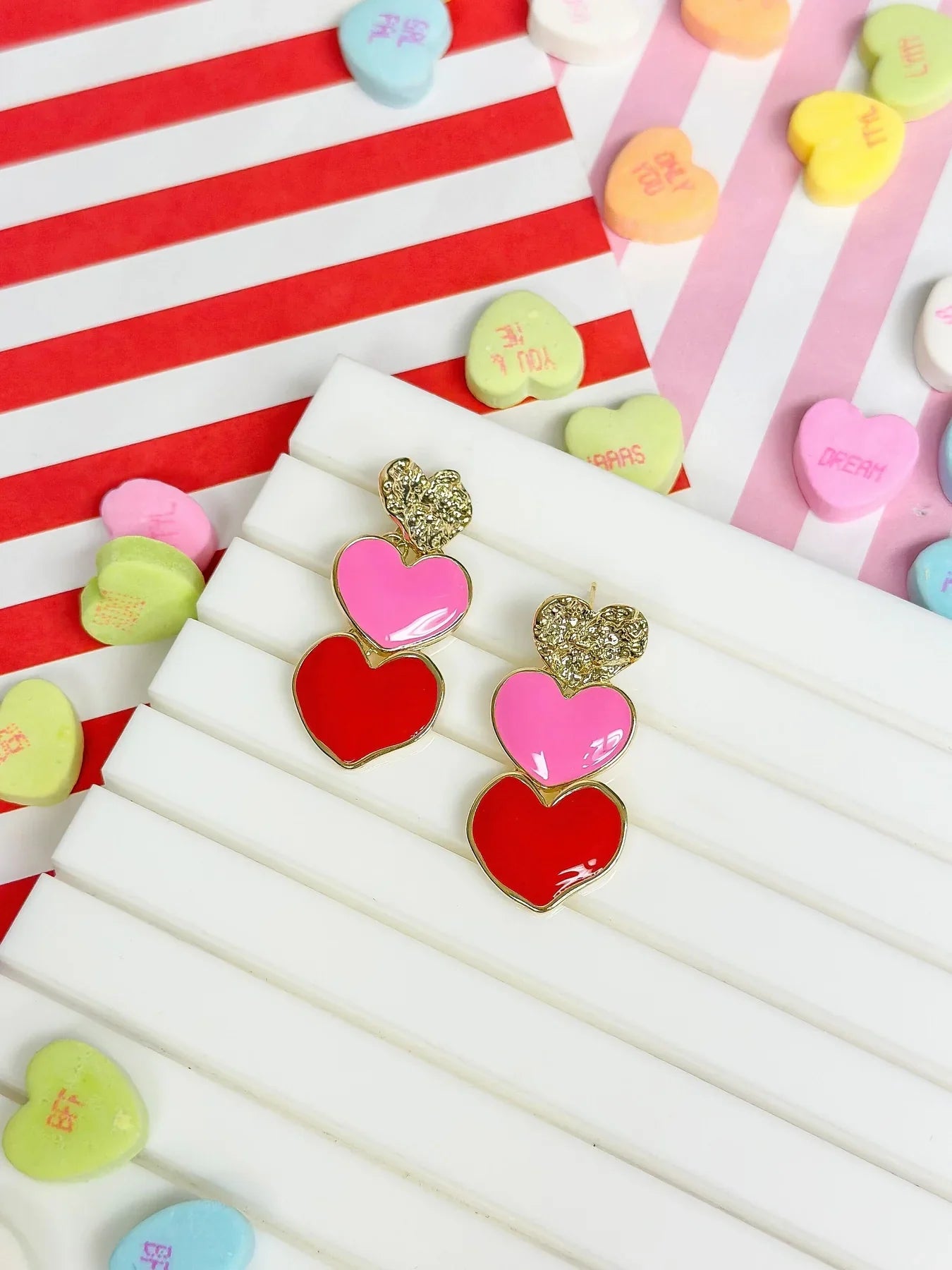 PREORDER: Triple Heart Enamel Dangle Earrings