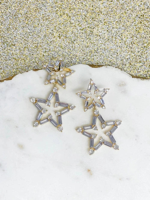 PREORDER: Clear Crystal Winter Star Duo Dangle Earrings